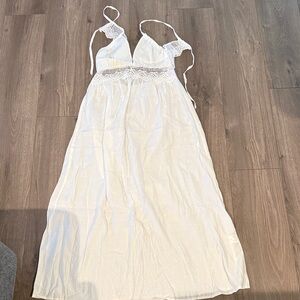 White Crochet-Trim Maxi Sundress